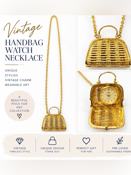 Unknown Jewelry - Gold Vintage Handbag Watch Necklace Mini Bag